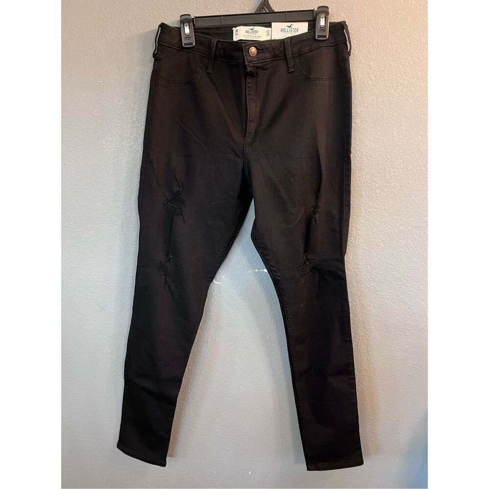 NWT Hollister Black Curvy High Rise Jean Jeggings 32 X‎ 28  Distressed